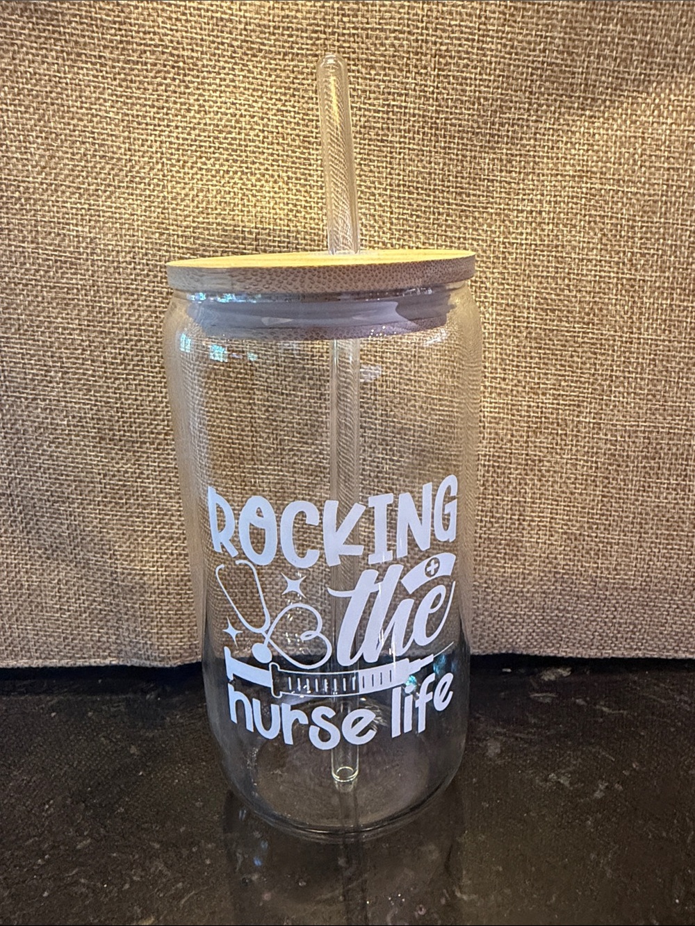 Nurse Clear Glass Tumbler with Straw - 'Rocking the Nurse Life' - New